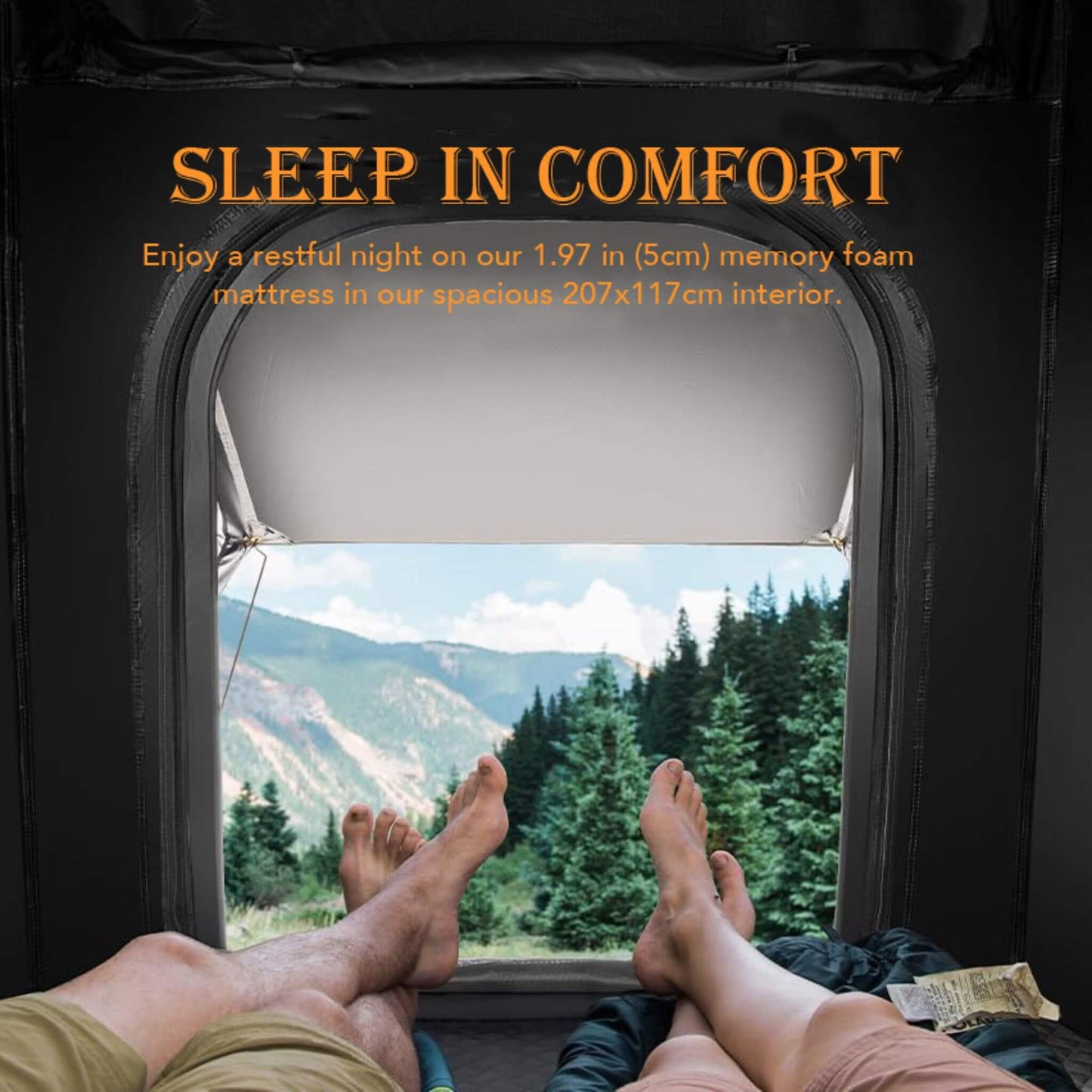 Trailora Premium Lightweight Hard Shell Rooftop Tent With LED Strip And Memory Foam