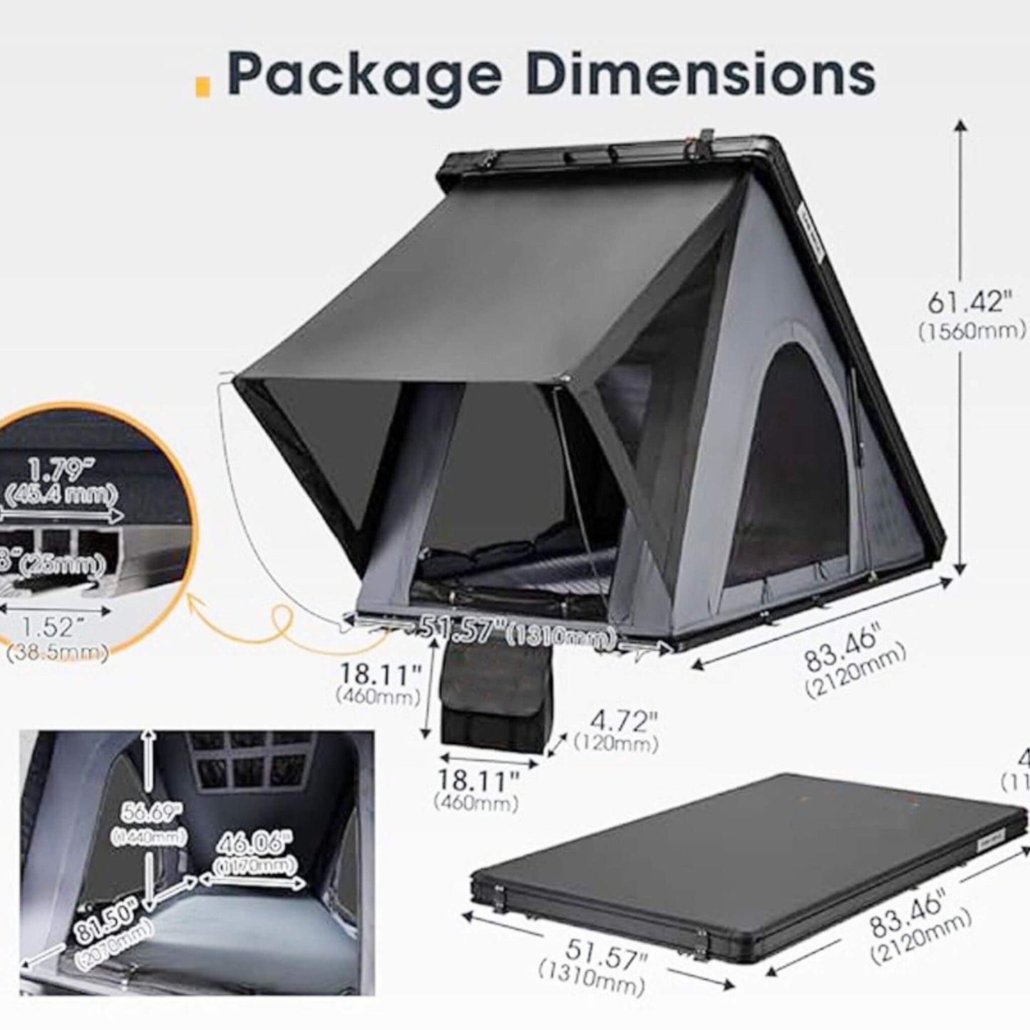 Trailora Premium Lightweight Hard Shell Rooftop Tent With LED Strip And Memory Foam