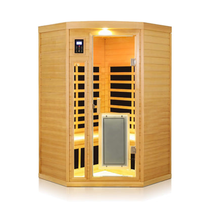 Thermora Premium 2-Person Corner Space Infrared Wooden Sauna Room With Bluetooth Speakers 1600W