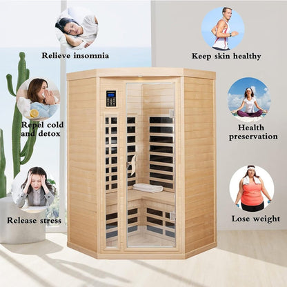 Thermora Premium 2-Person Corner Space Infrared Wooden Sauna Room With Bluetooth Speakers 1600W