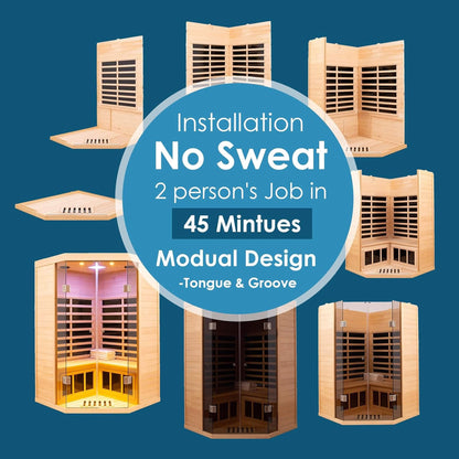 Thermora Premium 2-Person Corner Space Infrared Wooden Sauna Room With Bluetooth Speakers 1600W