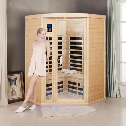 Thermora Premium 2-Person Corner Space Infrared Wooden Sauna Room With Bluetooth Speakers 1600W