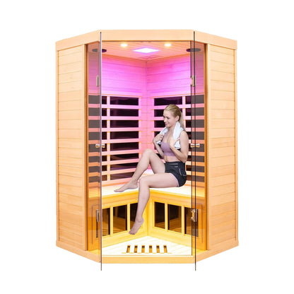 Thermora Premium 2-Person Corner Space Infrared Wooden Sauna Room With Bluetooth Speakers 1600W