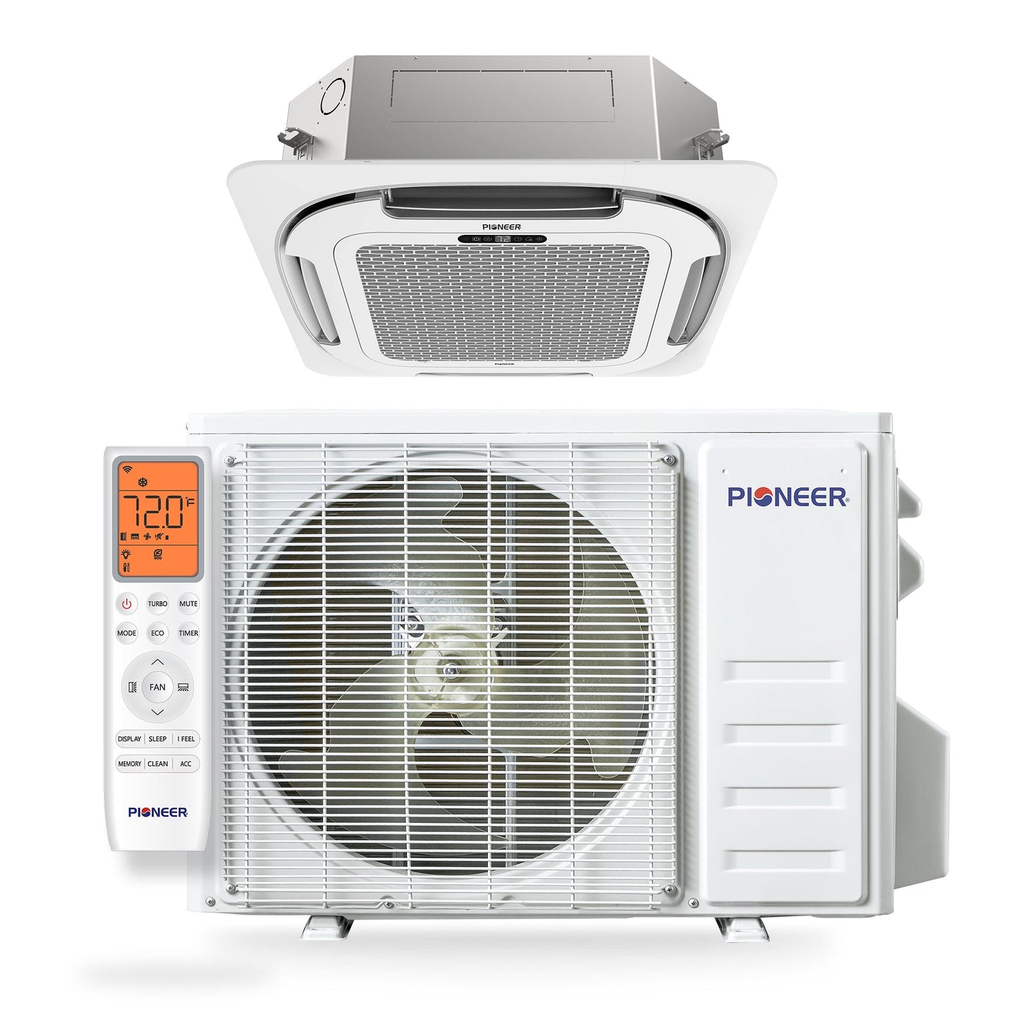 Pioneer® Quantum Ultra™ 12,000 BTU 21 SEER2 230V 8-Way Ceiling Cassette Ductless Mini-Split Air Conditioner Inverter Heat Pump Full Set