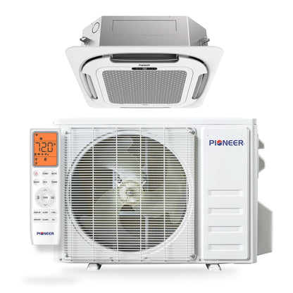 Pioneer® Quantum Ultra™ 12,000 BTU 21 SEER2 230V 8-Way Ceiling Cassette Ductless Mini-Split Air Conditioner Inverter Heat Pump Full Set