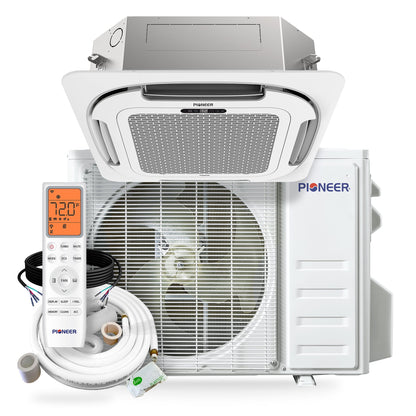 Pioneer® Quantum Ultra™ 16,000 BTU 20.5 SEER2 230V 8-Way Ceiling Cassette Ductless Mini-Split Air Conditioner Inverter Heat Pump Full Set