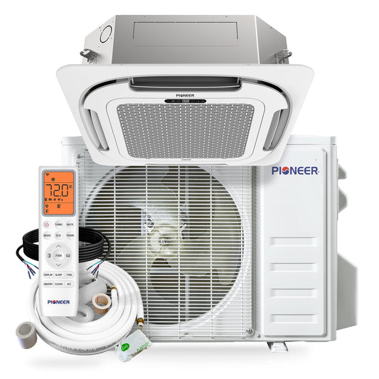 Pioneer® Quantum Ultra™ 23,000 BTU 22.5 SEER2 230V 8-Way Ceiling Cassette Ductless Mini-Split Air Conditioner Inverter Heat Pump Full Set