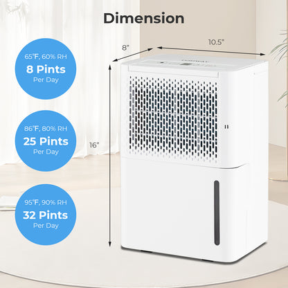 2000 Sq. Ft 32 White Pint Dehumidifier with Continuous/Drying/Auto Mode