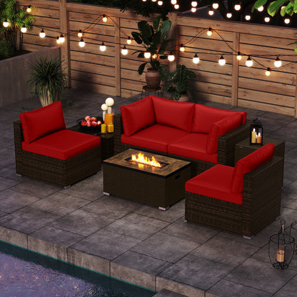 7 Pieces Outdoor Furniture Set with 32 Inch Fire Pit Table and Propane Tank Cover