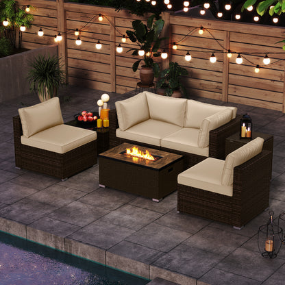 7 Pieces Outdoor Furniture Set with 32 Inch Fire Pit Table and Propane Tank Cover