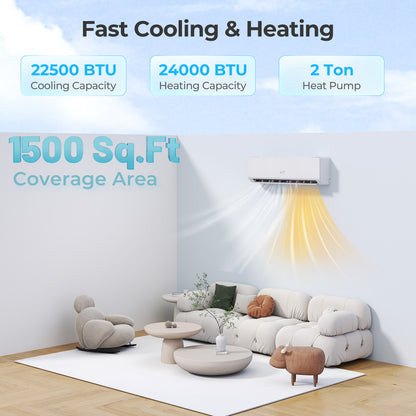24000 BTU 25 SEER2 208-230V Mini Split Heat Pump Heating at -15°F WiFi Enabled