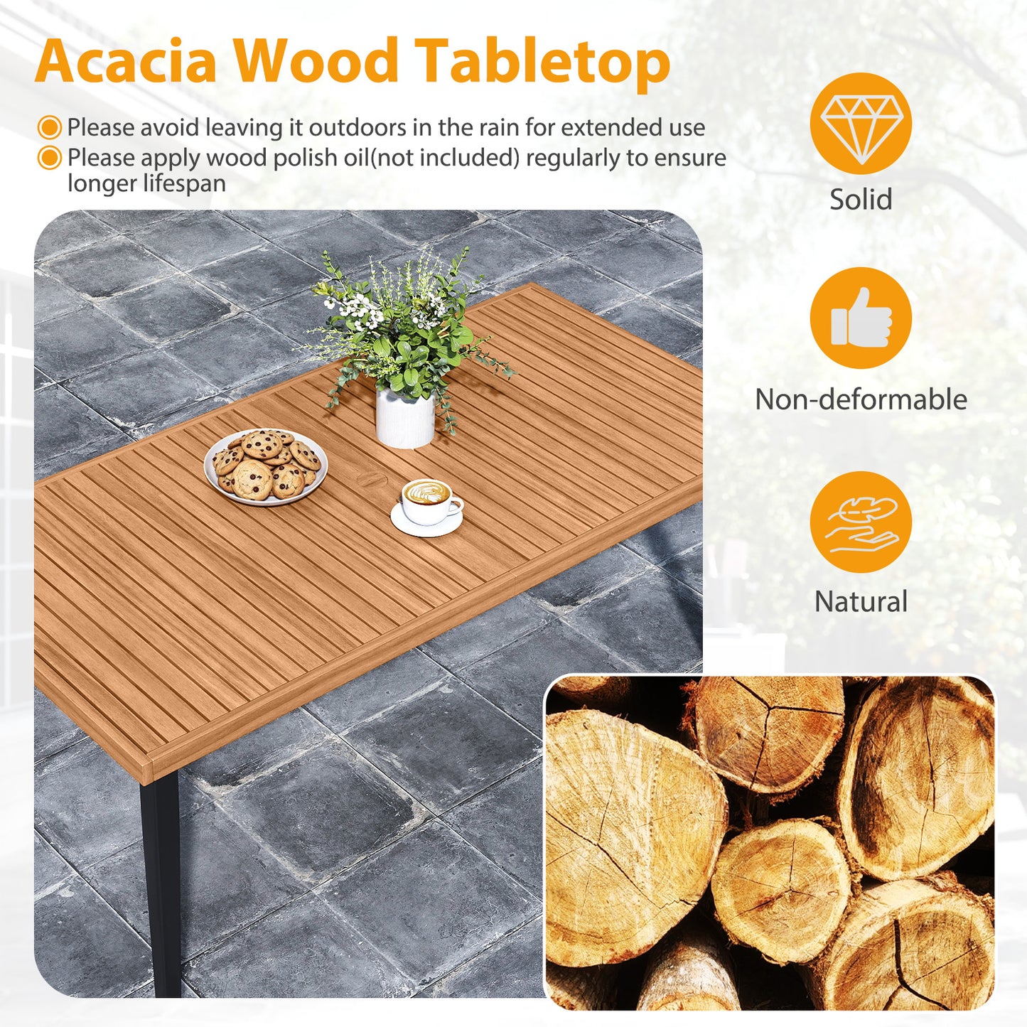 7-Pieces Patio Dining Table Set Acacia Wood Table and 6 Armchairs