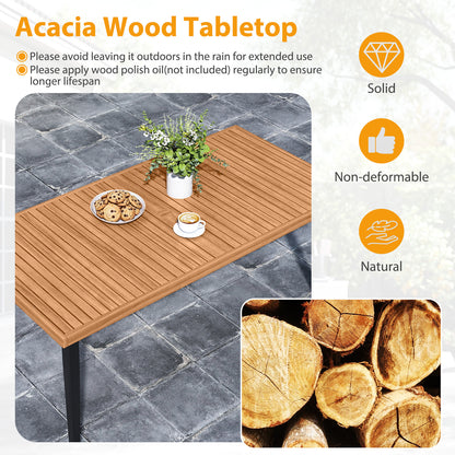 7-Pieces Patio Dining Table Set Acacia Wood Table and 6 Armchairs