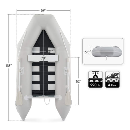Virtue US 10FT 4-Person Heavy-Duty Inflatable Dinghy Transom Sport Tender Boat