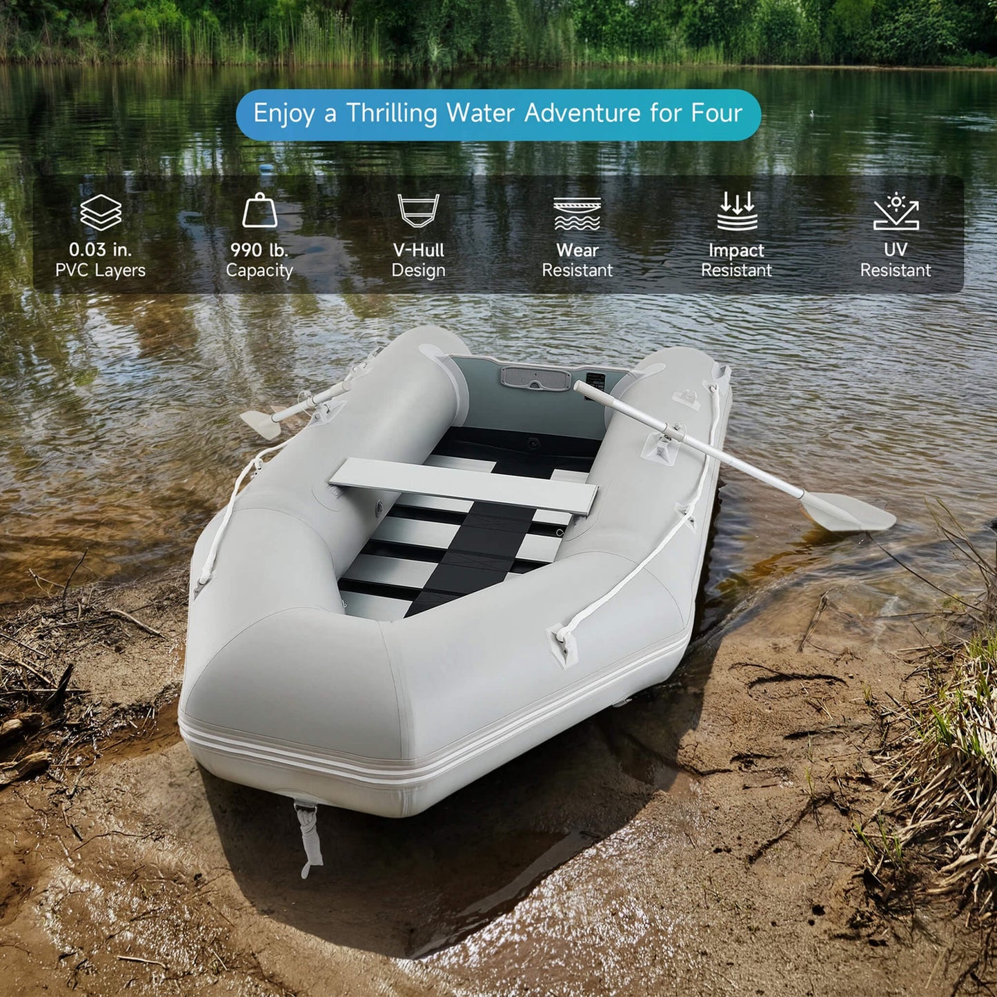 Virtue US 10FT 4-Person Heavy-Duty Inflatable Dinghy Transom Sport Tender Boat