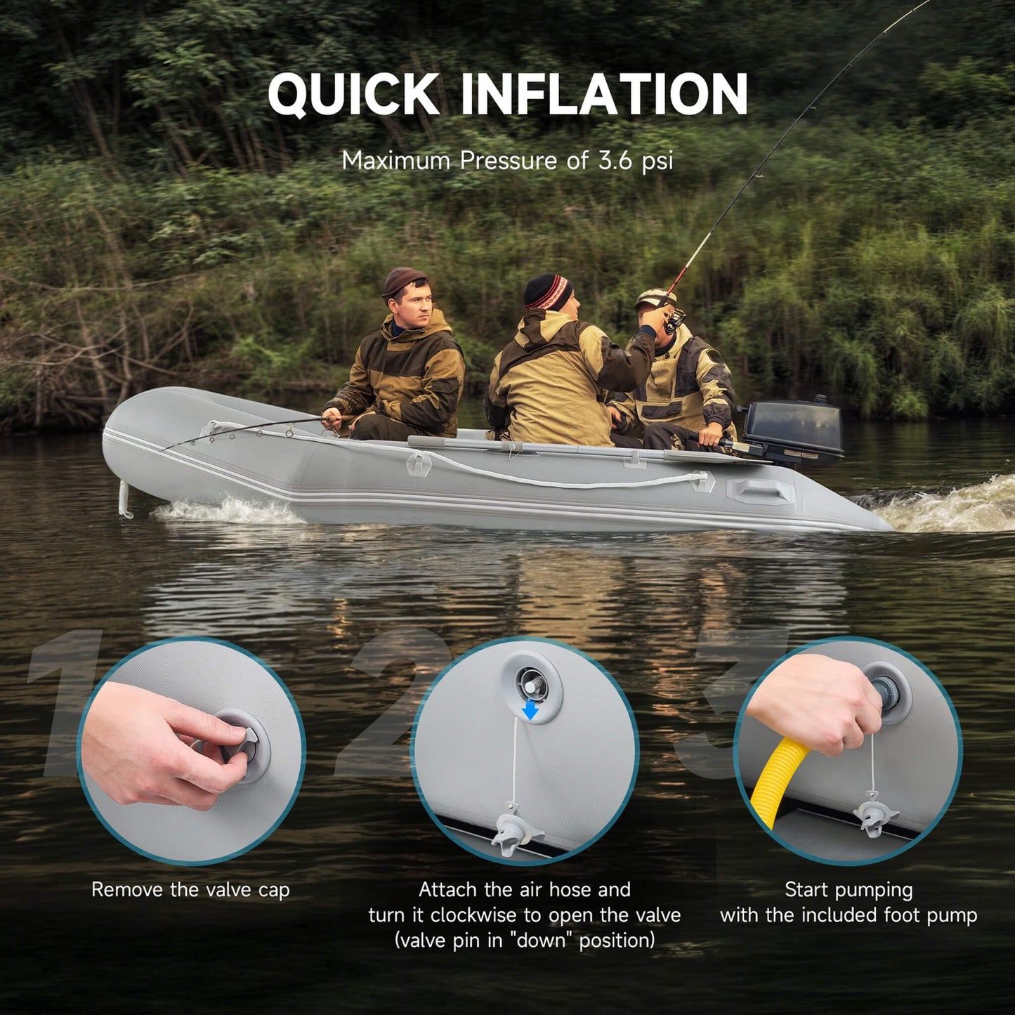 Virtue US 10FT 4-Person Heavy-Duty Inflatable Dinghy Transom Sport Tender Boat