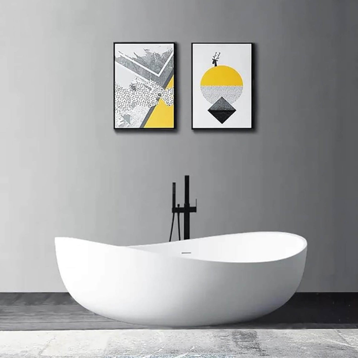 Alora Premium Freestanding Extra Large Oval Stone Besin Soaking Bathtub, 71"