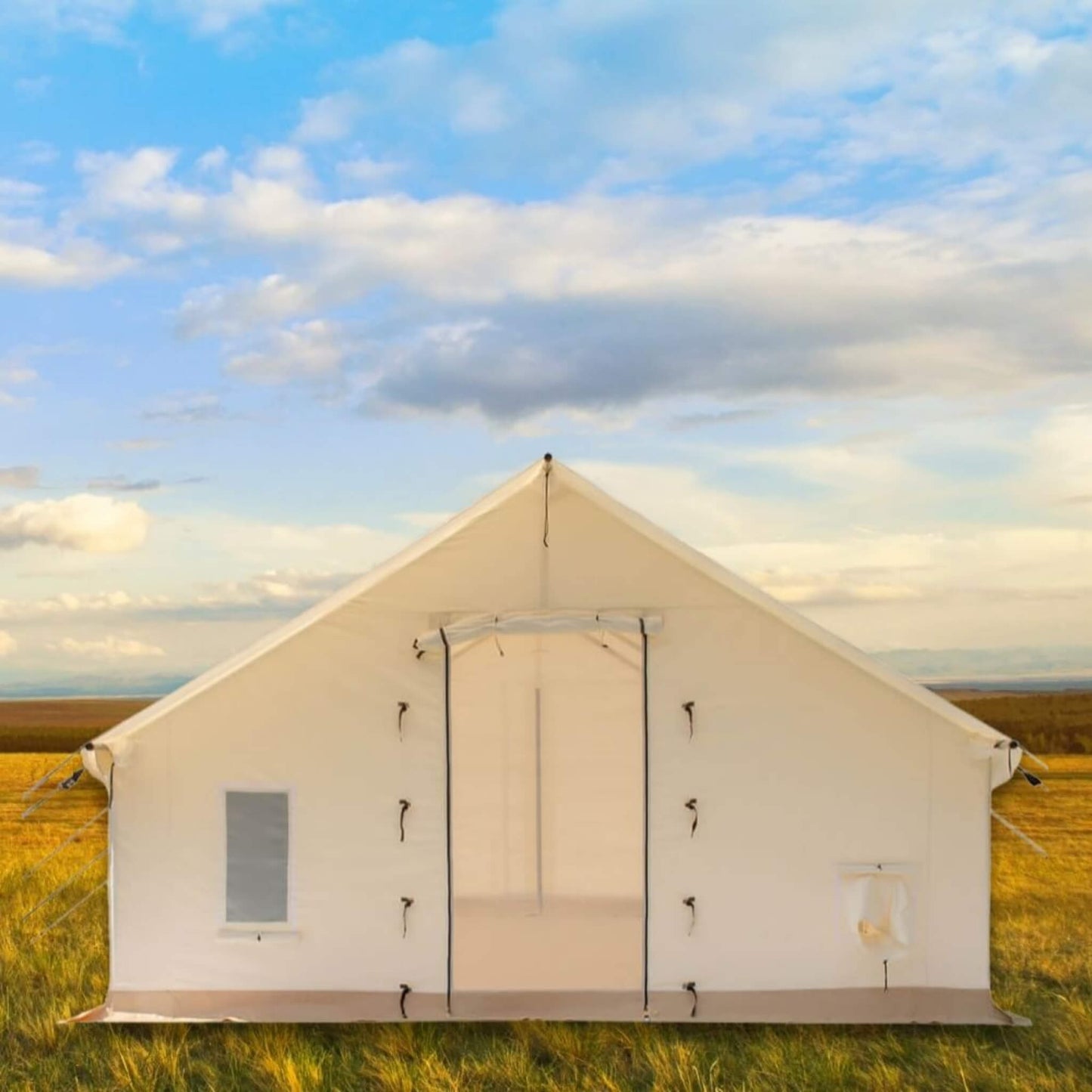 14FT x 16FT White Duck Alpha Pro Four Season Wall Tent w/ PVC Floor and Aluminum Frame