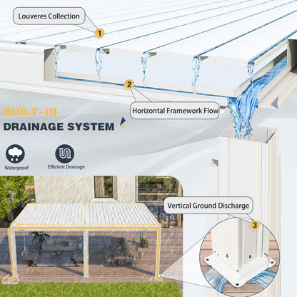 Alora Louvered Aluminum Pergola with Adjustable Roof and Pull-Down Screens