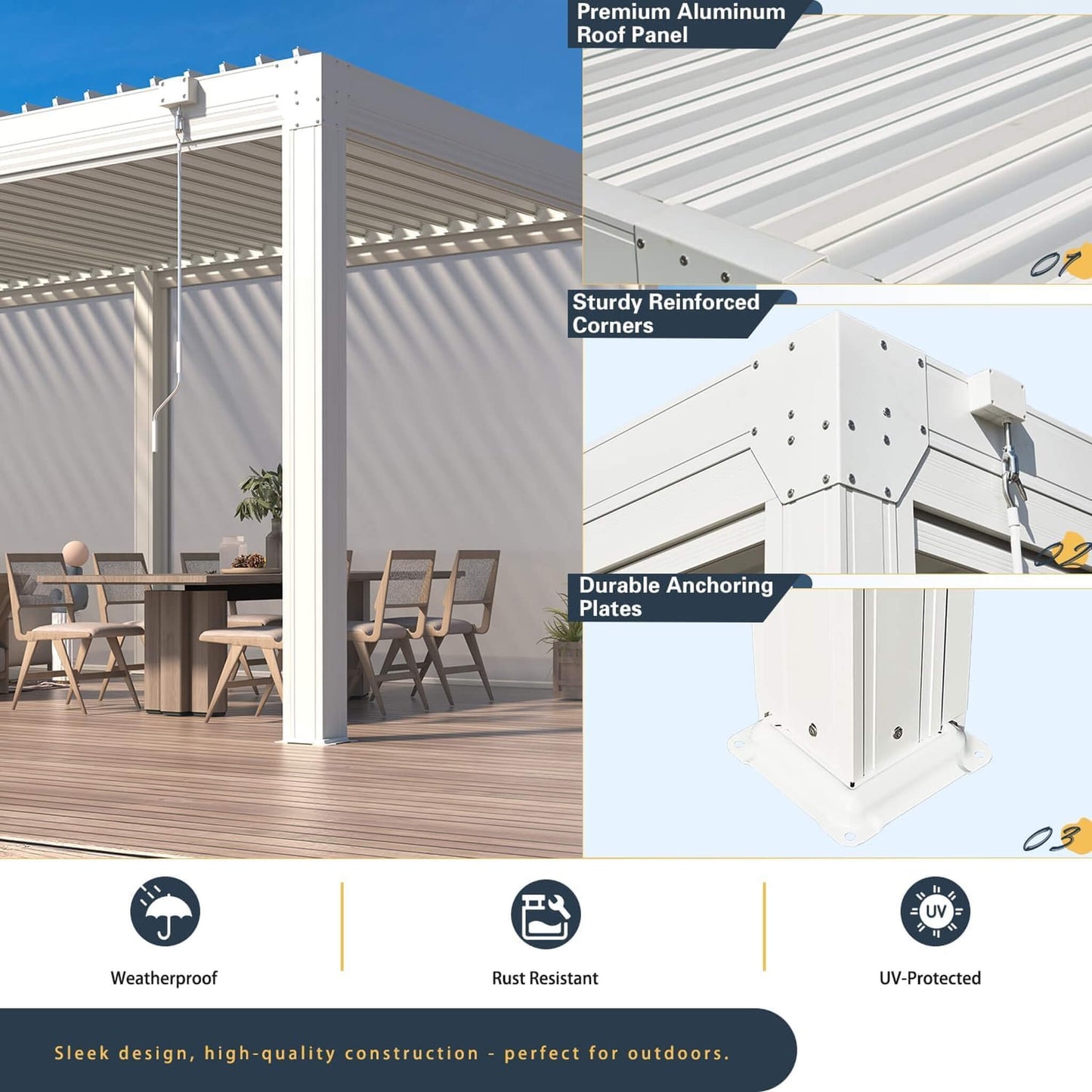 Alora Louvered Aluminum Pergola with Adjustable Roof and Pull-Down Screens