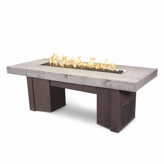 Almeda Fire Table Wood Grain Top Steel Bottom