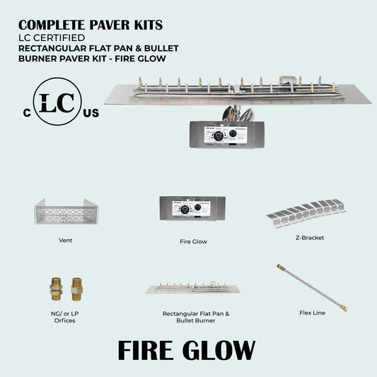 Rectangular Flat Pan & H-Style Bullet Burner Paver Kit - Fire Glow Ignition