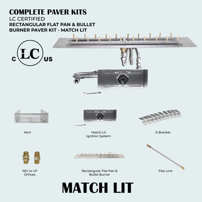 Rectangular Flat Pan & H-Style Bullet Burner Paver Kit - Match Lit Ignition