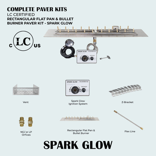 Rectangular Flat Pan & H-Style Bullet Burner Paver Kit - Spark Glow Ignition