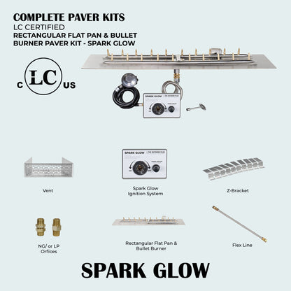 Rectangular Flat Pan & H-Style Bullet Burner Paver Kit - Spark Glow Ignition