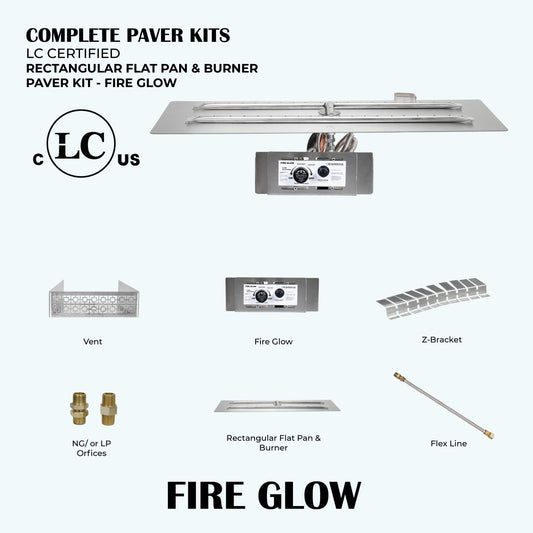 Rectangular Flat Pan & H-Style Burner Paver Kit - Fire Glow Ignition