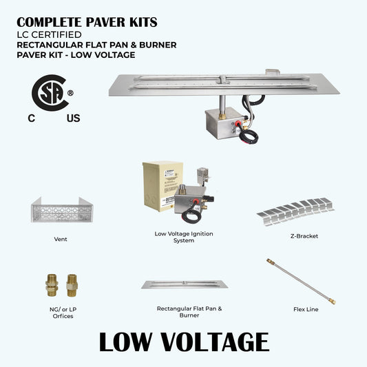 Rectangular Flat Pan & H-Style Burner Paver Kit - 12V Low Voltage Electronic Ignition