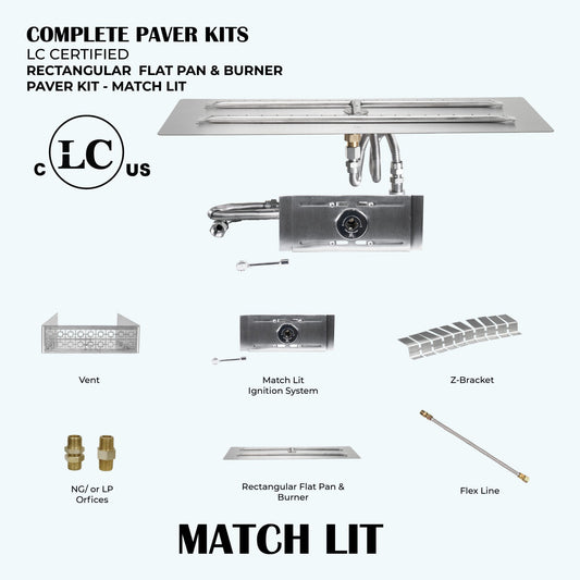 Rectangular Flat Pan & H-Style Burner Paver Kit - Match Lit Ignition