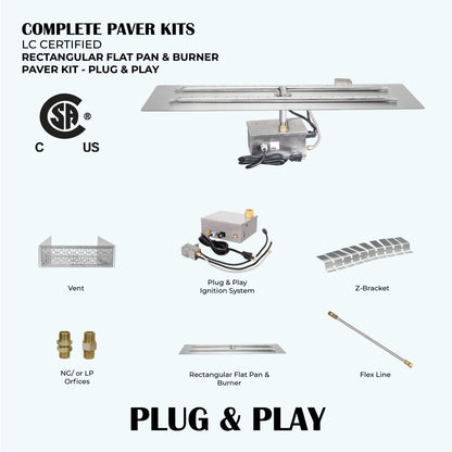 Rectangular Flat Pan & H-Style Burner Paver Kit - 110V Plug & Play Electronic Ignition