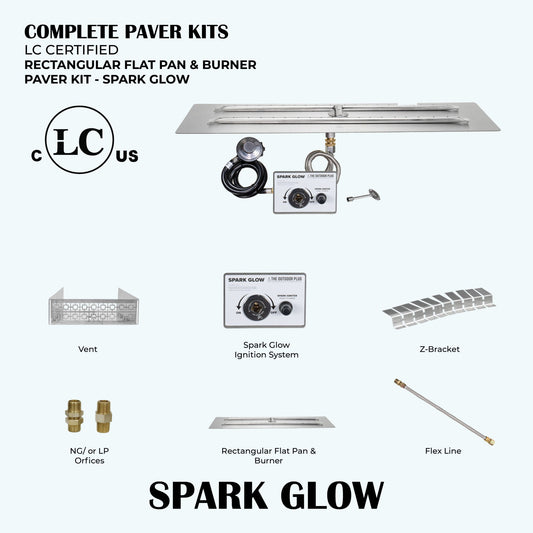 Rectangular Flat Pan & H-Style Burner Paver Kit - Spark Glow Ignition