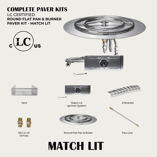 Round Flat Pan & Round Burner Paver Kit - Match Lit Ignition