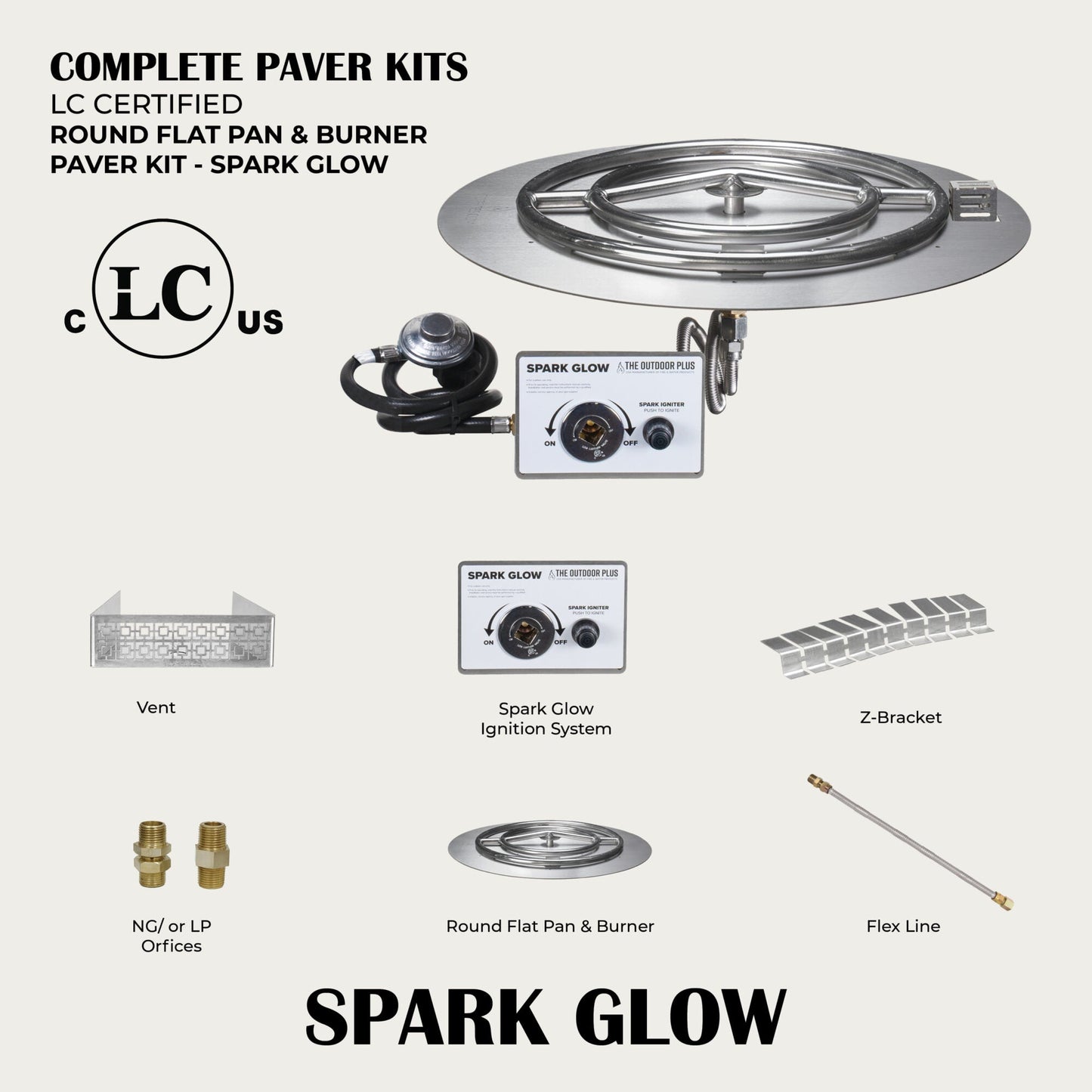 Round Flat Pan & Round Burner Paver Kit - Spark Glow Ignition