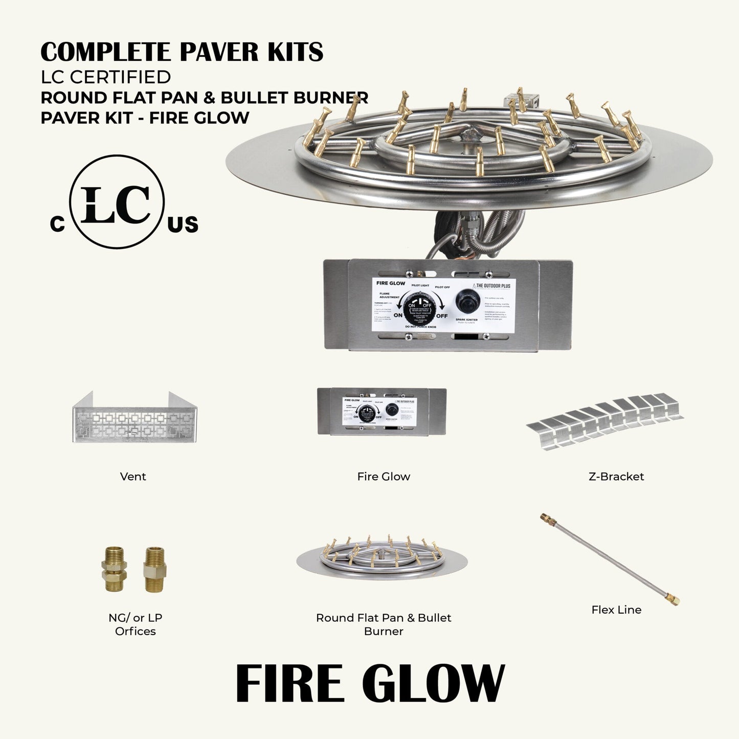 Round Flat Pan & Round Bullet Burner Paver Kit - Fire Glow Ignition