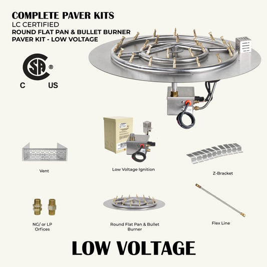 Round Flat Pan & Round Bullet Burner Paver Kit - 12V Low Voltage Electronic Ignition