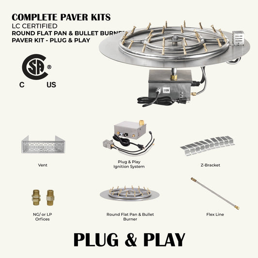 Round Flat Pan & Round Bullet Burner Paver Kit - 110V Plug & Play Electronic Ignition
