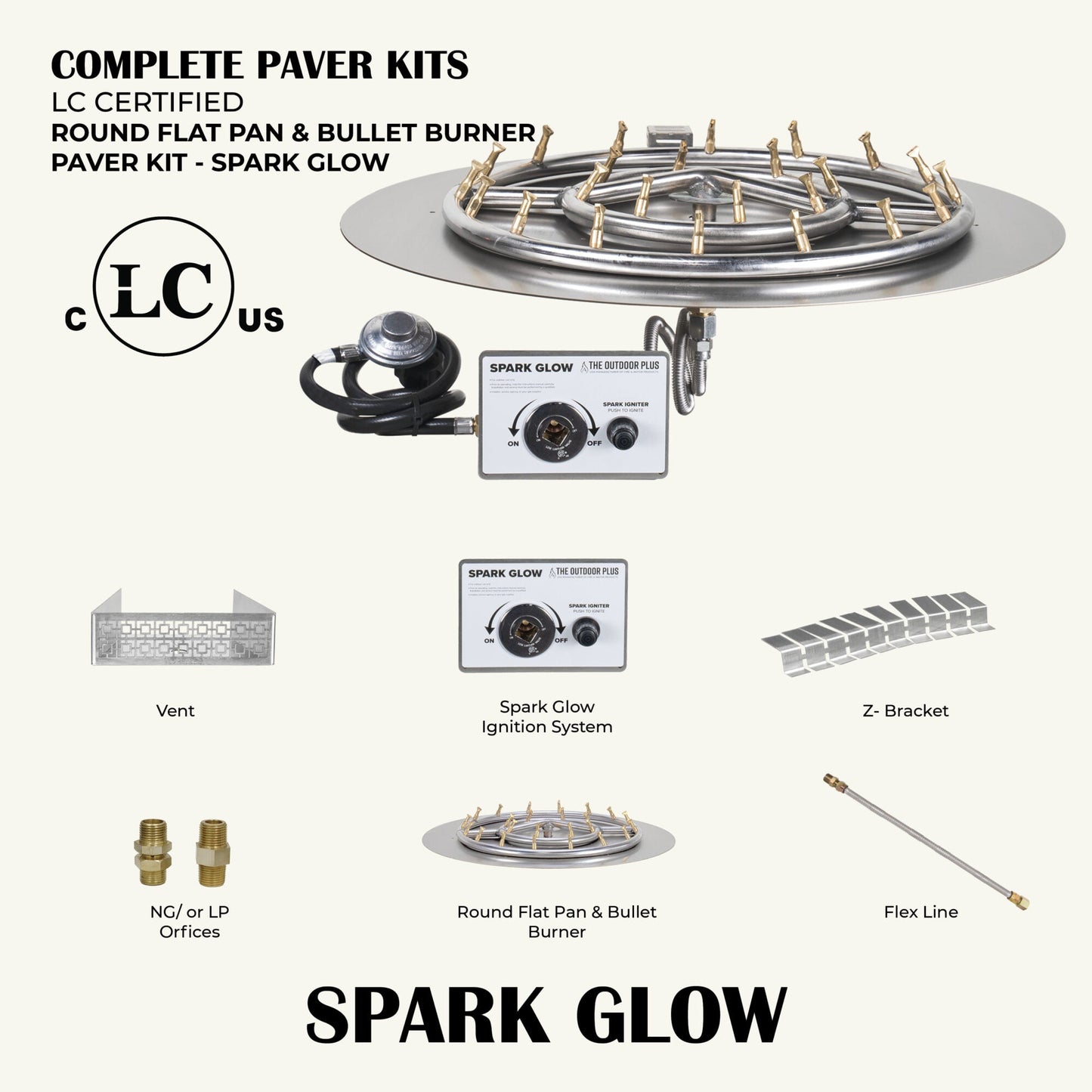 Round Flat Pan & Round Bullet Burner Paver Kit - Spark Glow Ignition