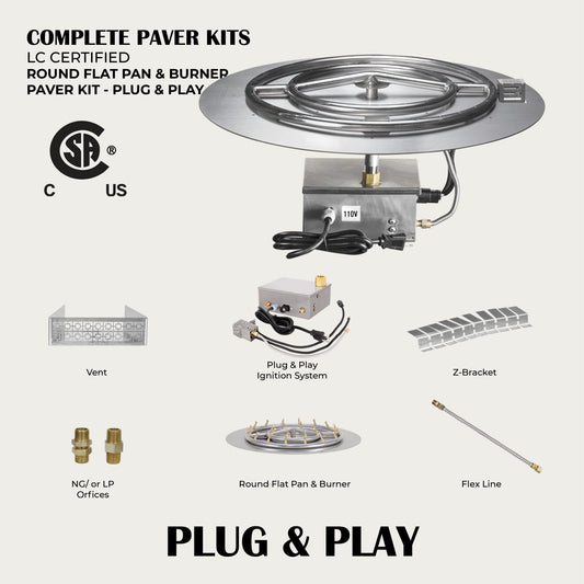 Round Flat Pan & Round Burner Paver Kit - 110V Plug & Play Electronic Ignition