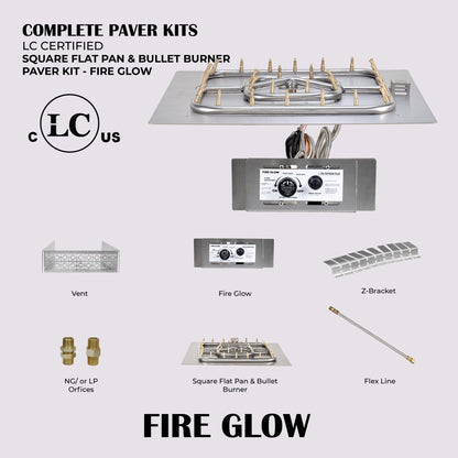 Square Flat Pan & Square Bullet Burner Paver Kit - Fire Glow Ignition