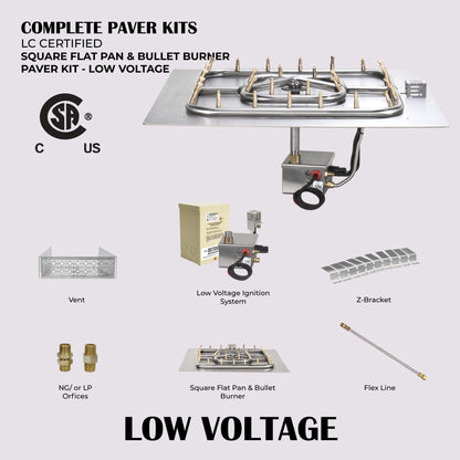 Square Flat Pan & Square Bullet Burner Paver Kit - 12V Low Voltage Electronic Ignition