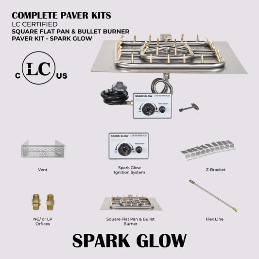 Square Flat Pan & Square Bullet Burner Paver Kit - Spark Glow Ignition