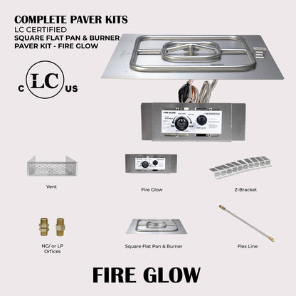 Square Flat Pan & Square Burner Paver Kit - Fire Glow Ignition