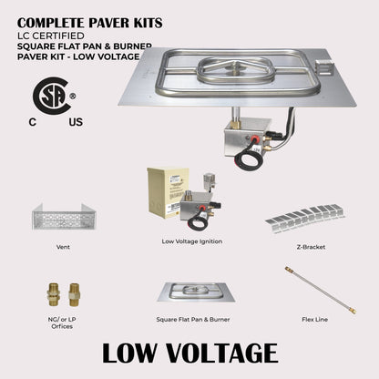 Square Flat Pan & Square Burner Paver Kit - 12V Low Voltage Electronic Ignition
